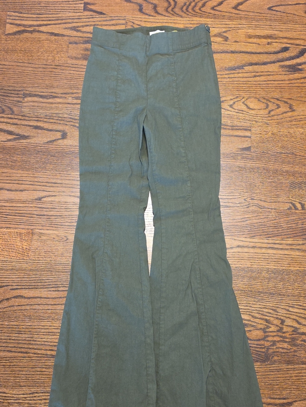 Maeve Olive Green Flare Wide-Leg Jeans